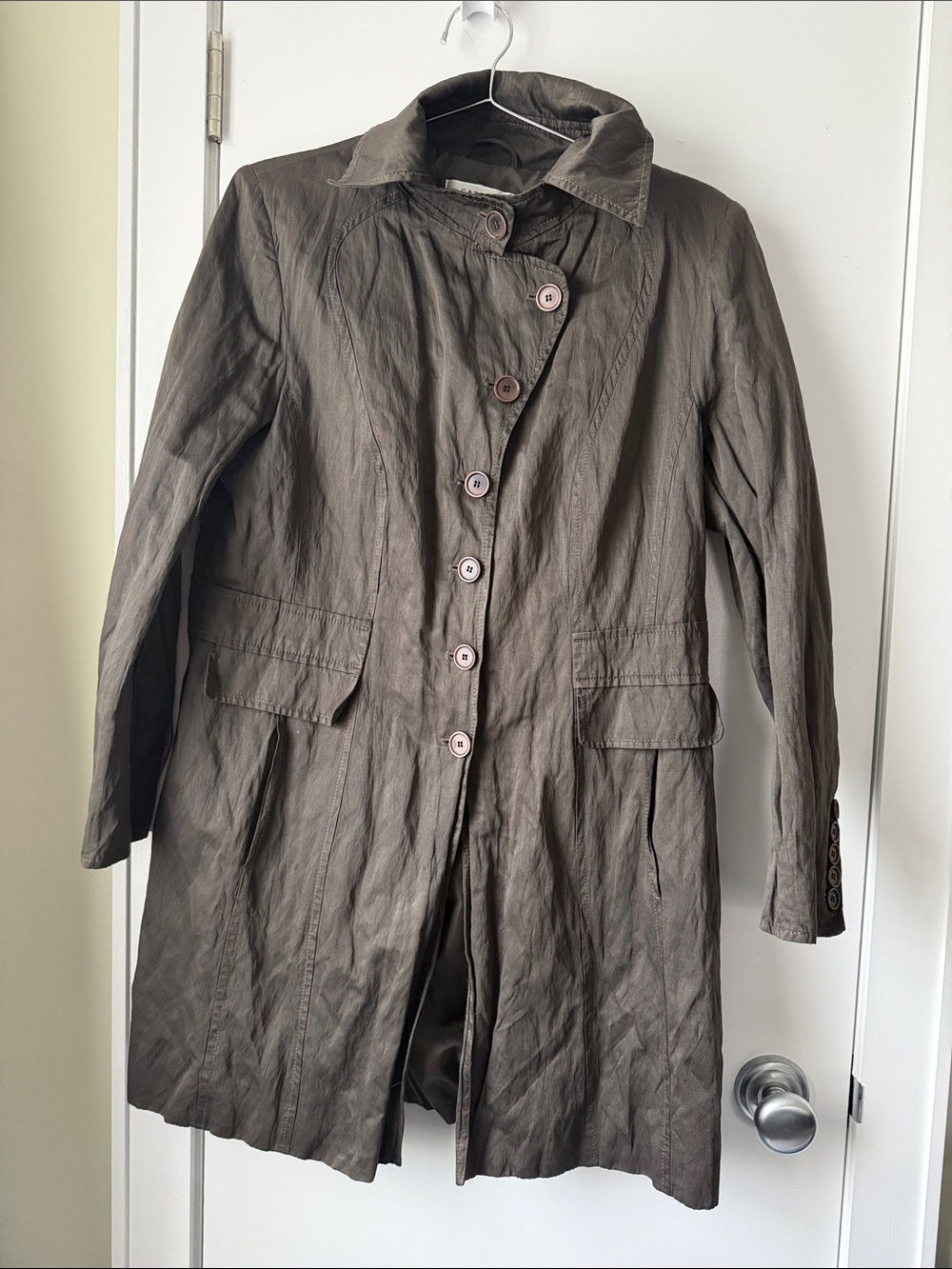Cassani Women's taupe brown Button-Up Trench Coat Size: Italy 50/8
